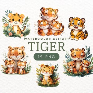19 Cute Tiger Clipart PNG - Watercolor Tiger Graphic&Illustration | Printable Tiger Art for Digital Crafting and Instant Download
