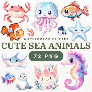 72 PNG Cute Sea Animals - Sea Creatures, Ocean Animals, Marine Life, Ocean Clipart, Underwater Animal, Sea Clipart, Starfish Clipart.