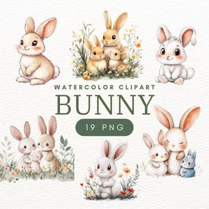 19 Cute Bunny Clipart PNG - Watercolor Bunny Graphic&Illustration | Printable Bunny Art for Digital Crafting and Instant Download