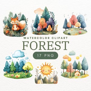 17 Clipart forêt PNG - aquarelle forêt d'automne graphique et illustration | Art numérique imprimable pour la création et le téléchargement immédiat