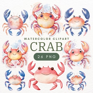 26 Crab Clipart PNG Bundle - Ocean Sea Crab Illustrations for Scrapbooking, Invitations & Digital Art