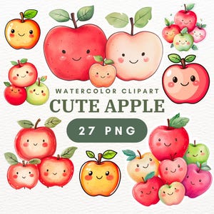 Pacote com 27 clipart PNG da Apple, clipart de maçã vermelha, gráficos de volta às aulas, download instantâneo