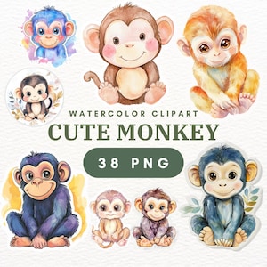 38 PNG Singe Clipart – Singes de dessins animés mignons, animaux de la jungle et de safari, images de singe PNG, art de singe et graphismes