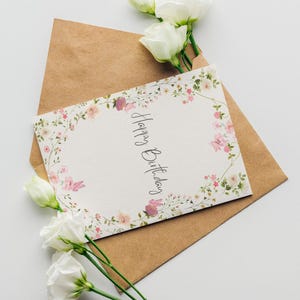 Cartão de Feliz Aniversário Floral | Cartão Digital para Imprimir | Cartão de Aniversário em Aquarela