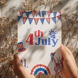 4 juli-wenskaart - patriottische afdrukbare kaart - Independence Day Art - USA vakantiedecor - digitale download