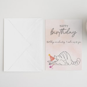 Cartão de aniversário engraçado de gato - Download digital de gato preguiçoso - Humor de aniversário de gatinho para imprimir