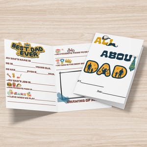 Afdrukbare Vaderdagkaart voor kinderen – werkblad Alles over mijn vader – Leuk doe-het-zelfcadeau en aandenken – Activiteitspagina direct downloaden voor papa