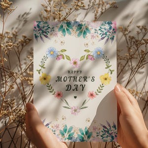 Mother’s Day Card Printable Template, Floral Happy Mother’s Day, Instant Download, DIY Greeting Card, Editable Digital Card
