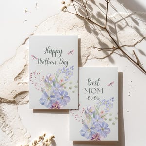 Jeu de cartes pour la fête des mères imprimable - 2 cartes de voeux florales, téléchargement immédiat de cartes numériques bricolage pour cadeau de maman