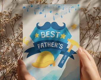 Best Dad Father’s Day Card – Printable Construction-Themed Card for Handy Dads – Digital Download Greeting for Father