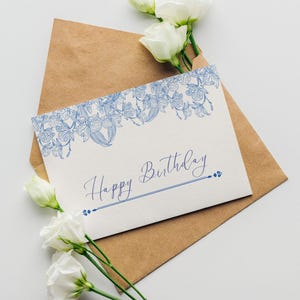 Tarjeta de cumpleaños moderna imprimible - Tarjeta digital minimalista con elegante diseño floral - Regalo de descarga instantánea