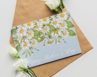 Printable Mother's Day Card with Daisies – Floral Digital Card for Mom – Instant Download Mother's Day Gift
