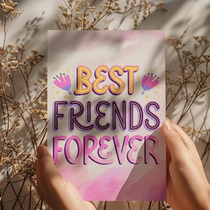 Carte de voeux colorée Best Friends Forever - Jolie carte BFF pour filles, amis adolescents ou soeurs d'âme - Idée cadeau d'amitié pour Bestie