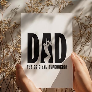 Vatertagskarte zum ausdrucken – “Dad, The Original Superhero” – Schwarz & Weiß Digitaler Download für Super Dads
