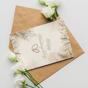 Biglietto di auguri per il giorno delle nozze, elegante biglietto d'auguri boho stampabile con design floreale rustico, biglietto di nozze digitale per sposi, download immediato