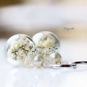 Earrings - White Flowers in a Glass Ball