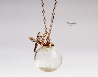 Angel necklace snow globe with snow / gift for her / winter necklace / snow globe necklace / romantic gift / fairy necklace / elf necklace