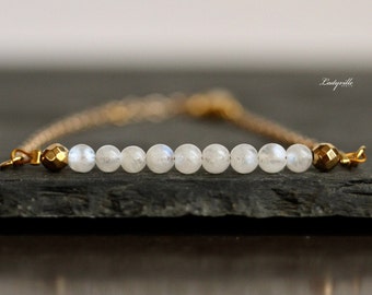 Pearl bracelet moonstone gold minimalist noble gift for her gemstone pearl bracelet as birthstone jewelry