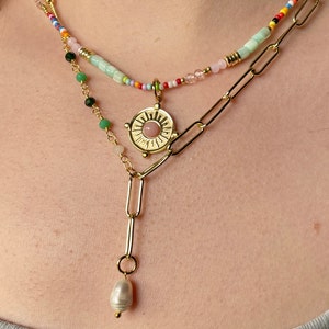 Lariat necklace freshwater pearl paperclip necklace real gold plated Y-chain with pearls as a modern gift for her for the girlfriend mother sister