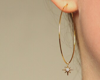 Star earrings - Creole Polar star / gift for her / minimalist / modern creoles /statement jewelry / astrology jewelry / abstract