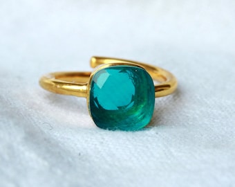 Ring Apatite Gold Plated Sterling Silver Stacking Ring Romantic Gift for Her Women Sister Mother Bridal Jewelry Mother's Day Birthday