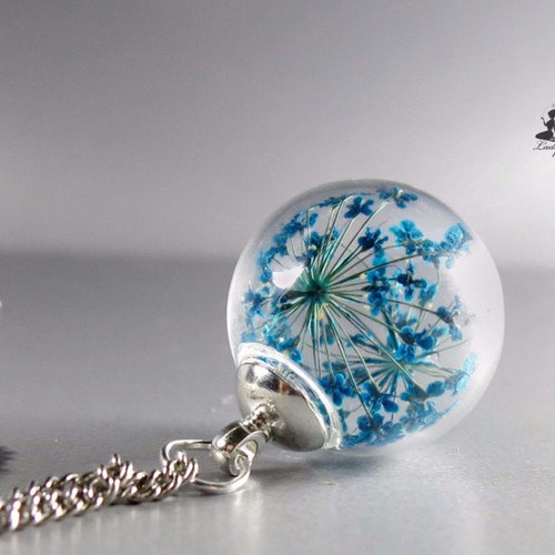 Necklace Queen Anne's Lace dill Flowers in Glass Ball Etsy