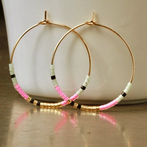 Neon Miyuki Hoop Earrings a pair of handmade beaded earrings as a minimalist gift for her image 7