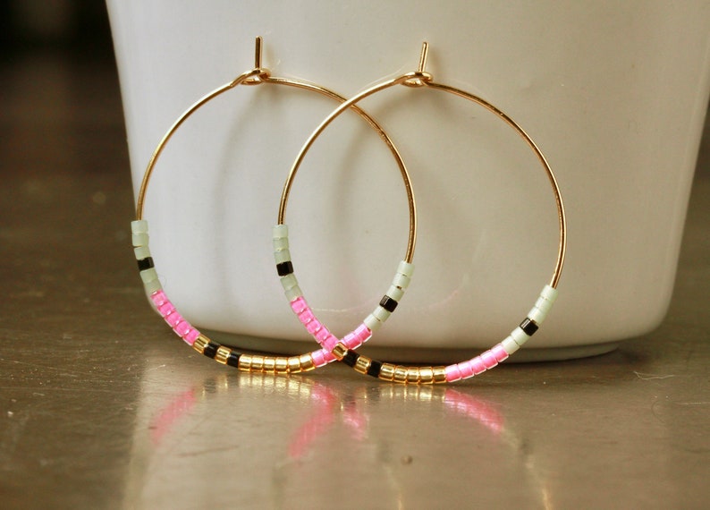 Neon Miyuki Hoop Earrings a pair of handmade beaded earrings as a minimalist gift for her image 7