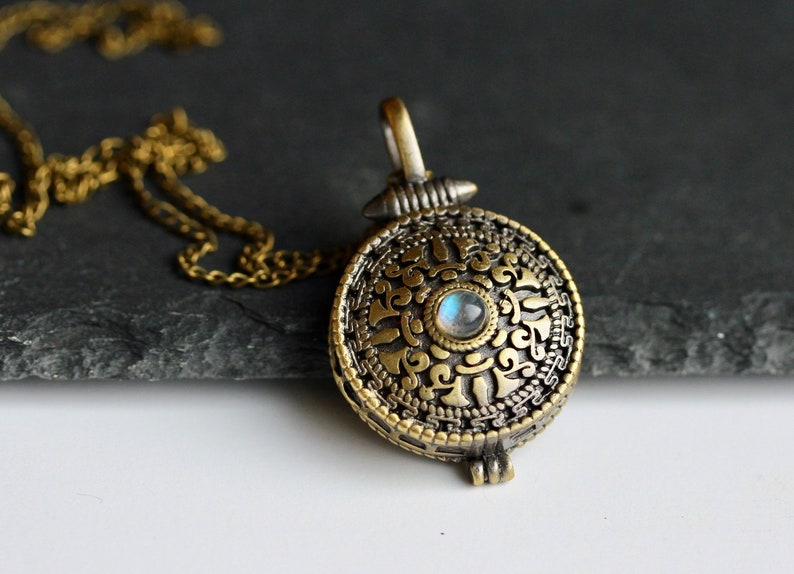 Unique Locket Moonstone Vintage Bronze Prayerbox original design by Ladyville Gift for Her Original Jewelry image 6