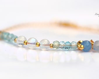 Bracelet with Gemstones, rainbow moonstone and aquamarine / gift for her / gemstone bracelet