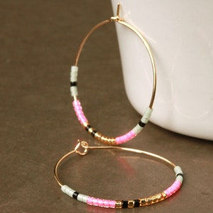 Neon Miyuki Hoop Earrings a pair of handmade beaded earrings as a minimalist gift for her image 5