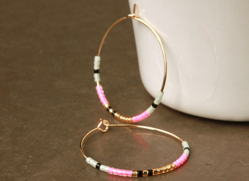 Neon Miyuki Hoop Earrings a pair of handmade beaded earrings as a minimalist gift for her image 5