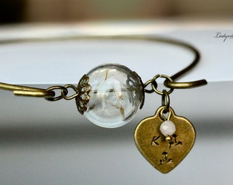 Personalized Bangle Dandelion / Vintage / Bridesmaid Gift / Gift for Her / Dandelion Jewelry / Personalized Gift