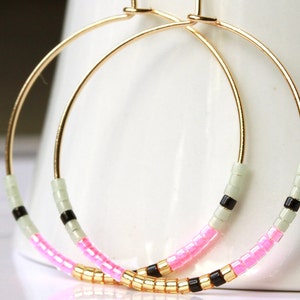 Neon Miyuki Hoop Earrings a pair of handmade beaded earrings as a minimalist gift for her image 1