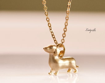Gold-plated necklace with pendant: Stainless steel chain Dachshund dog