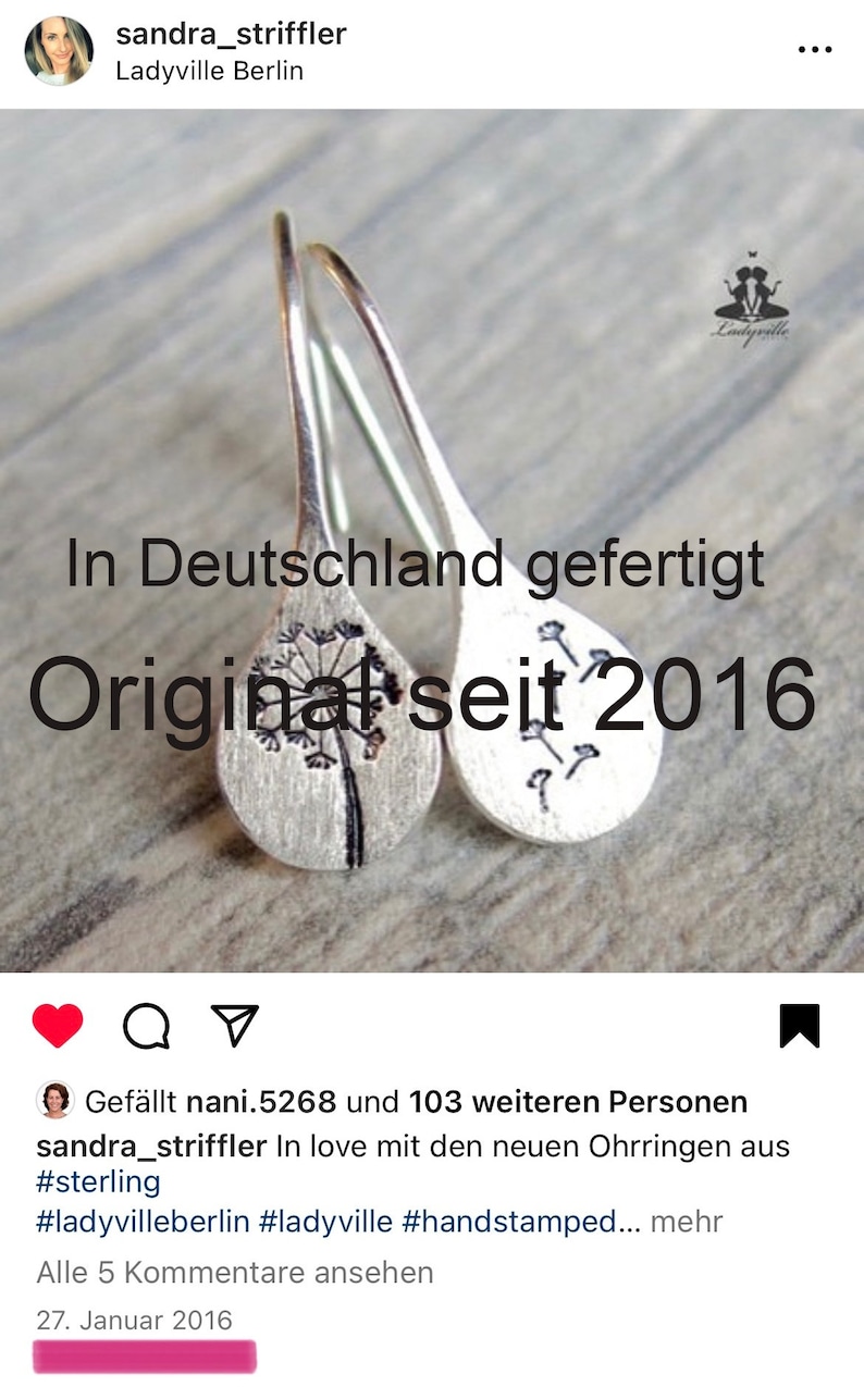 Sterling Silber Ohrringe Hand gestempelte Pusteblume / seit 2015 /Geschenk für Sie / Pusteblumen Schmuck / minimalistisch / Einzigartig Bild 6