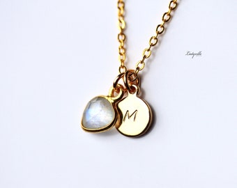 Personalisierte Kette mit Anhänger: Geburtsstein Halskette mit Initial und Herz