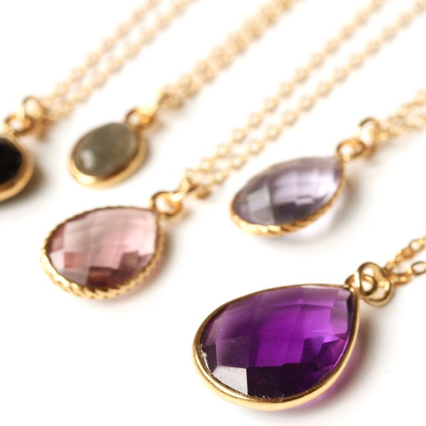 Gemstone necklace gold / jewelry with gemstones / gift for her / personal jewelry / real jewelry gift / amethyst / morganite