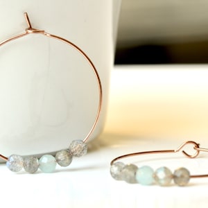 Labradorite Aquamarine Hoop Earrings made of stainless steel 316L as a romantic gift for her with gemstone beads image 6