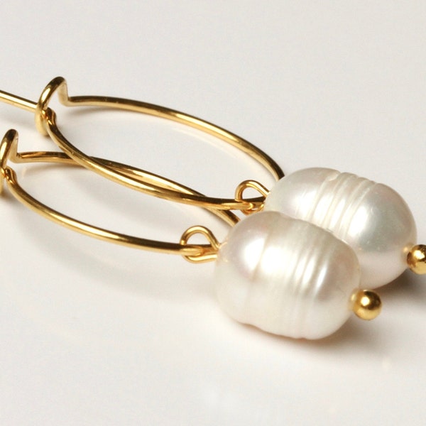 Earrings freshwater pearl creole gold plated / heavenly earrings / pearl jewelry / gift for her / bridal jewelry creole / birthstone June