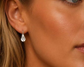 Sterling silver earrings: 925 dandelion design, hand-stamped