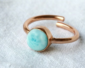 Ring Larimar rose gold sterling silver gemstone ring birthstone Sagittarius romantic gift for her bridal jewelry Mother's Day birthday