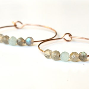 Labradorite aquamarine hoop earrings made of 316L surgical steel as a romantic gift for her with gemstone beads image 4