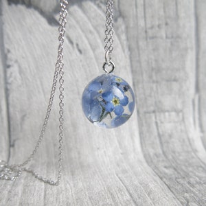 Sterling silver necklace forget-me-not resin with silver leaf floral jewelry and romantic gift for her and for nature lovers image 4