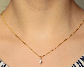 Kette Polarstern gold Sterlingsilber vergoldet mit Polarstern und Zirkonia als romantisches Geschenk für sie Astrologie Ostergeschenk