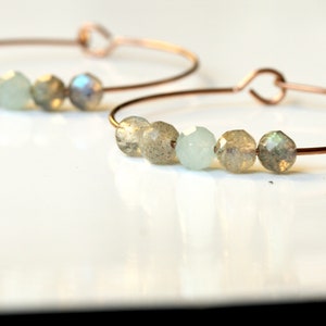 Labradorite Aquamarine Hoop Earrings made of stainless steel 316L as a romantic gift for her with gemstone beads image 5