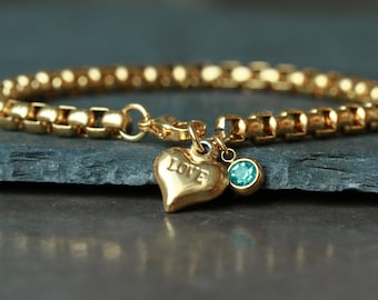 Bracelet birthstone heart love stainless steel gold-colored romantic Valentine's Day gift for her link bracelet for women lovers