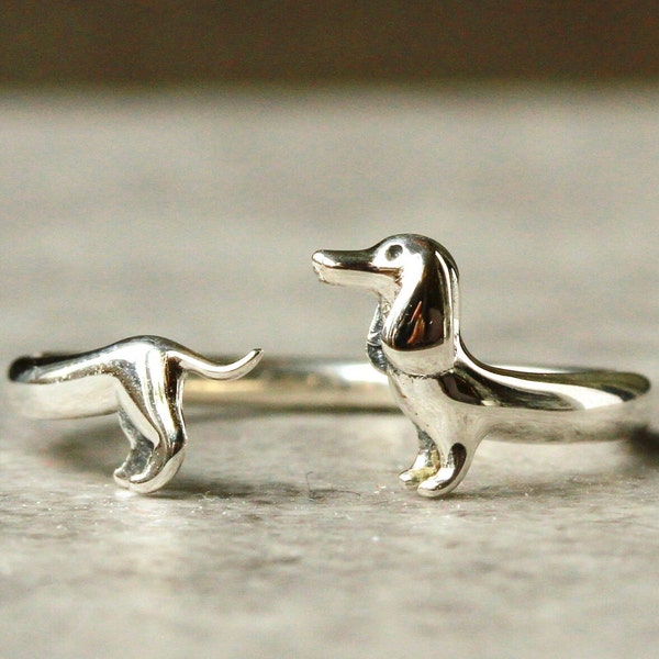 thumbnail image 2 of BAMOER 925 Sterling Silver Dachshund Dog Opening Ring - Adjustable Size 5-9 2 of 3