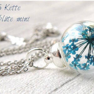 Silver necklace dill flowers in glass ball / turquoise necklace / gift for her / floral jewelry / flower necklace / flower jewelry /