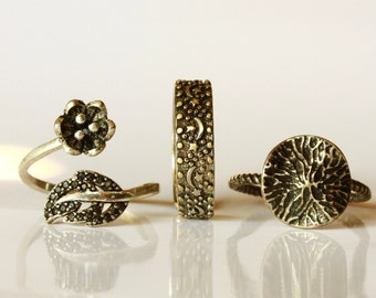 Silver rings oxidized in three different styles as an extraordinary gift for her